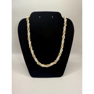 Vintage Gold Tone Faux Pearl Twisted Necklace – Classic Elegant Jewelry 18"